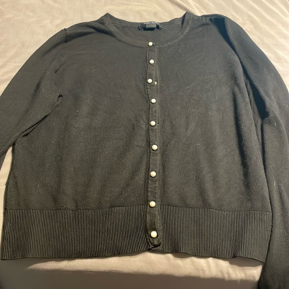 Black cardigan with pearl snap buttons